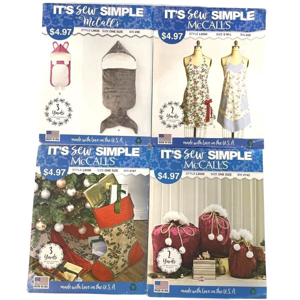 McCalls Sewing Pattens Lot Baby Bunting Apron Christmas Stocking Skirt Gift Bags